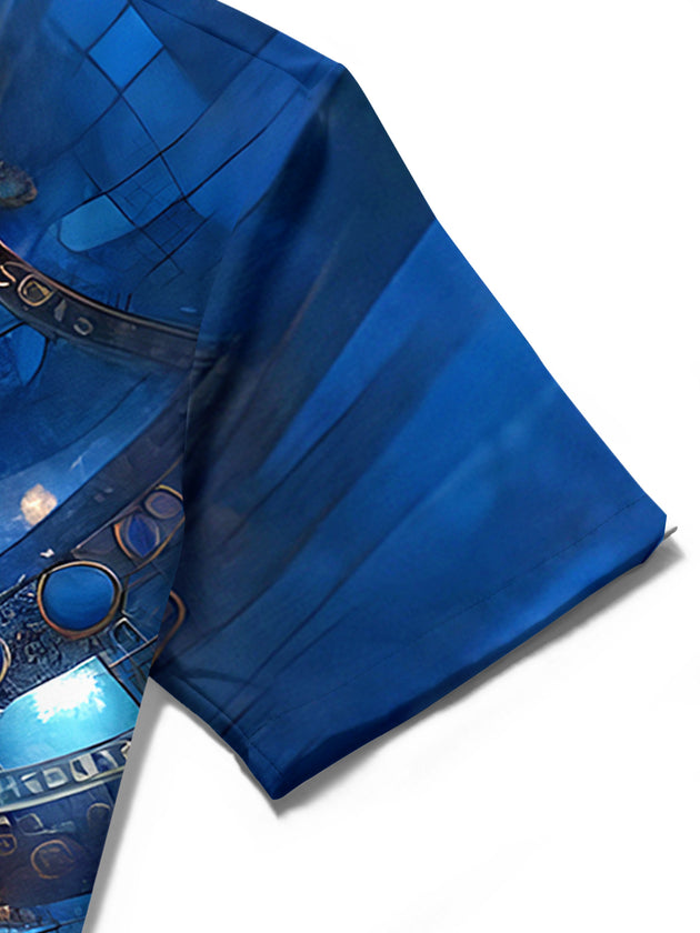 Men's Hawaiian Lighthouse pocket short sleeve shirt close-up stitching detail