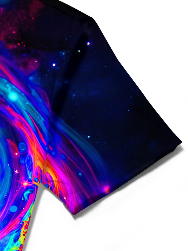 men's abstract print shirt close-up short sleeve