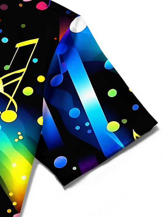 Adaychic Men's Graphic Colorful Musical Notes Print Short Sleeve Shirt with Chest Pocket
