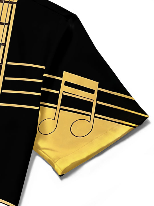 Adaychic Men's Graphic Guitar Print Musical Notes Print Short Sleeve Shirt with Chest Pocket