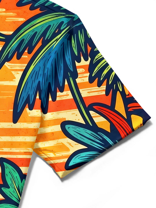 Adaychic Men's Hawaiian Roaring Tiger Print Short Sleeve Shirt with Chest Pocket