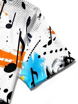 men's music print shirt close-up short sleeve