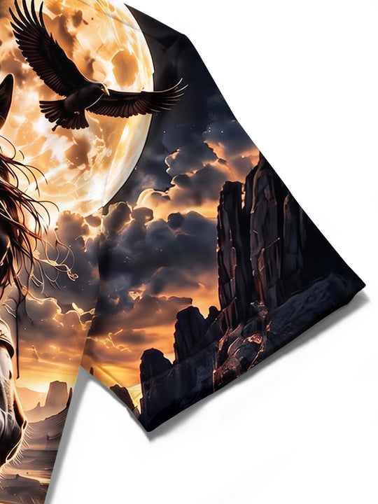 Adaychic Men's Printed Horse Portrait Print Short Sleeve Shirt with Chest Pocket