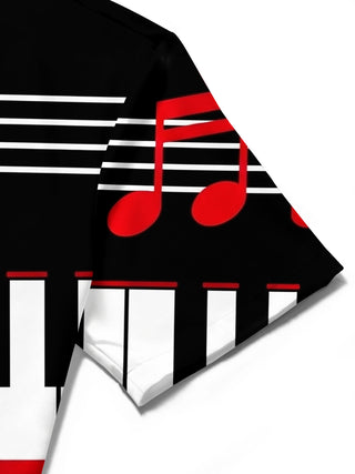 Adaychic Men's Graphic Piano Keyboard Print Short Sleeve Shirt with Chest Pocket