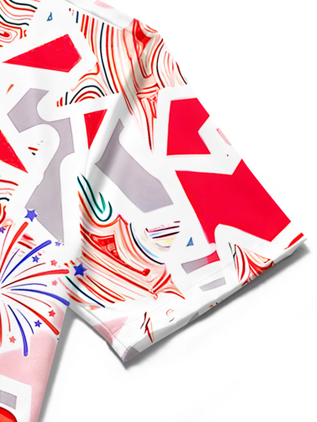 men's American flag print shirt close-up short sleeve