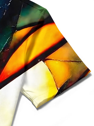 men's retro print shirt close-up short sleeve
