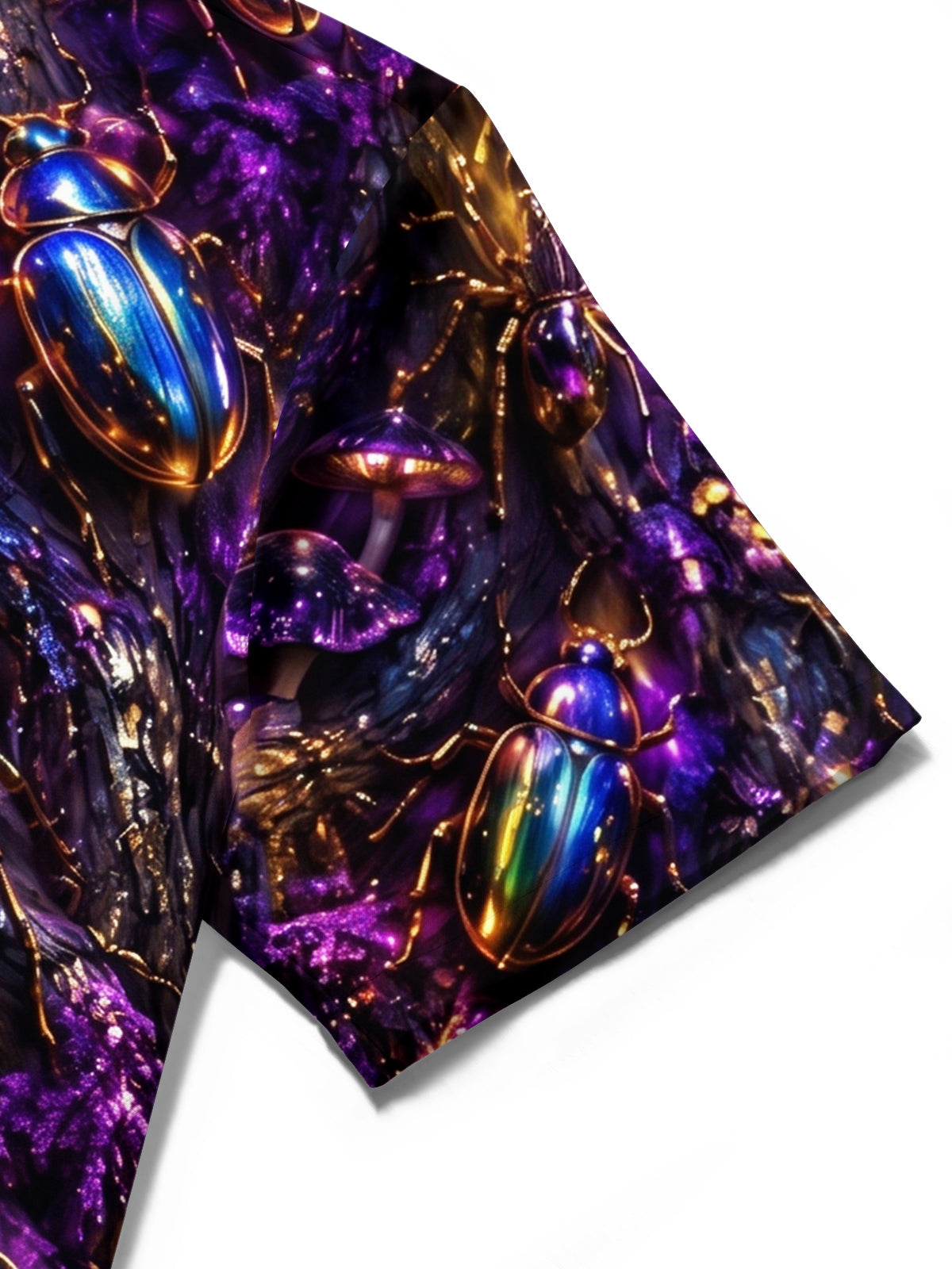 Adaychic Men's Short Sleeve Shirt - Iridescent Beetles Butterflies And Spiders Print with Chest Pocket