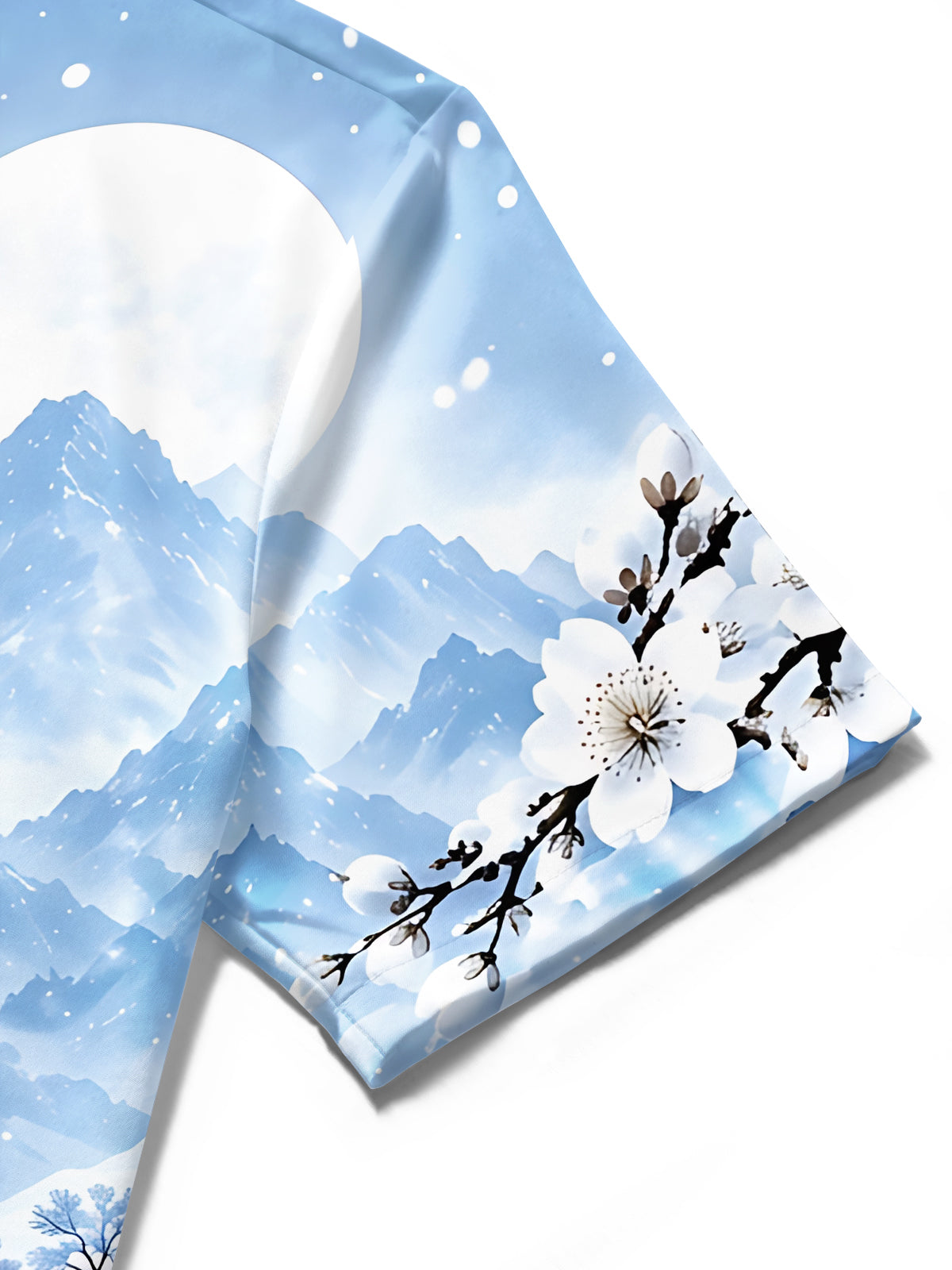 Adaychic Men's Short Sleeve Shirt - Winter Snowy Landscape With Cherry Blossoms Print with Chest Pocket