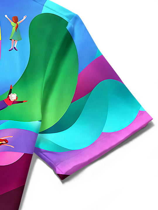 Adaychic Men's Trumpet With Colorful Abstract Waves Print Short Sleeve Shirt with Chest Pocket