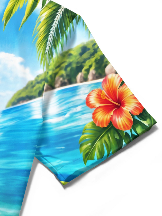 Adaychic Men's Monkey With Tropical Fruits And Drinks Print Short Sleeve Shirt with Chest Pocket