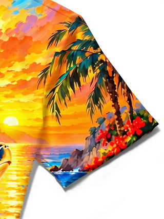 Adaychic Men's Hawaiian Sea Turtle Print Short Sleeve Shirt with Chest Pocket