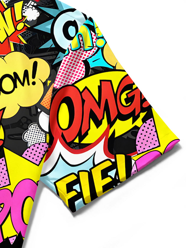 Men's funny word print pocket short sleeve shirt detail close-up