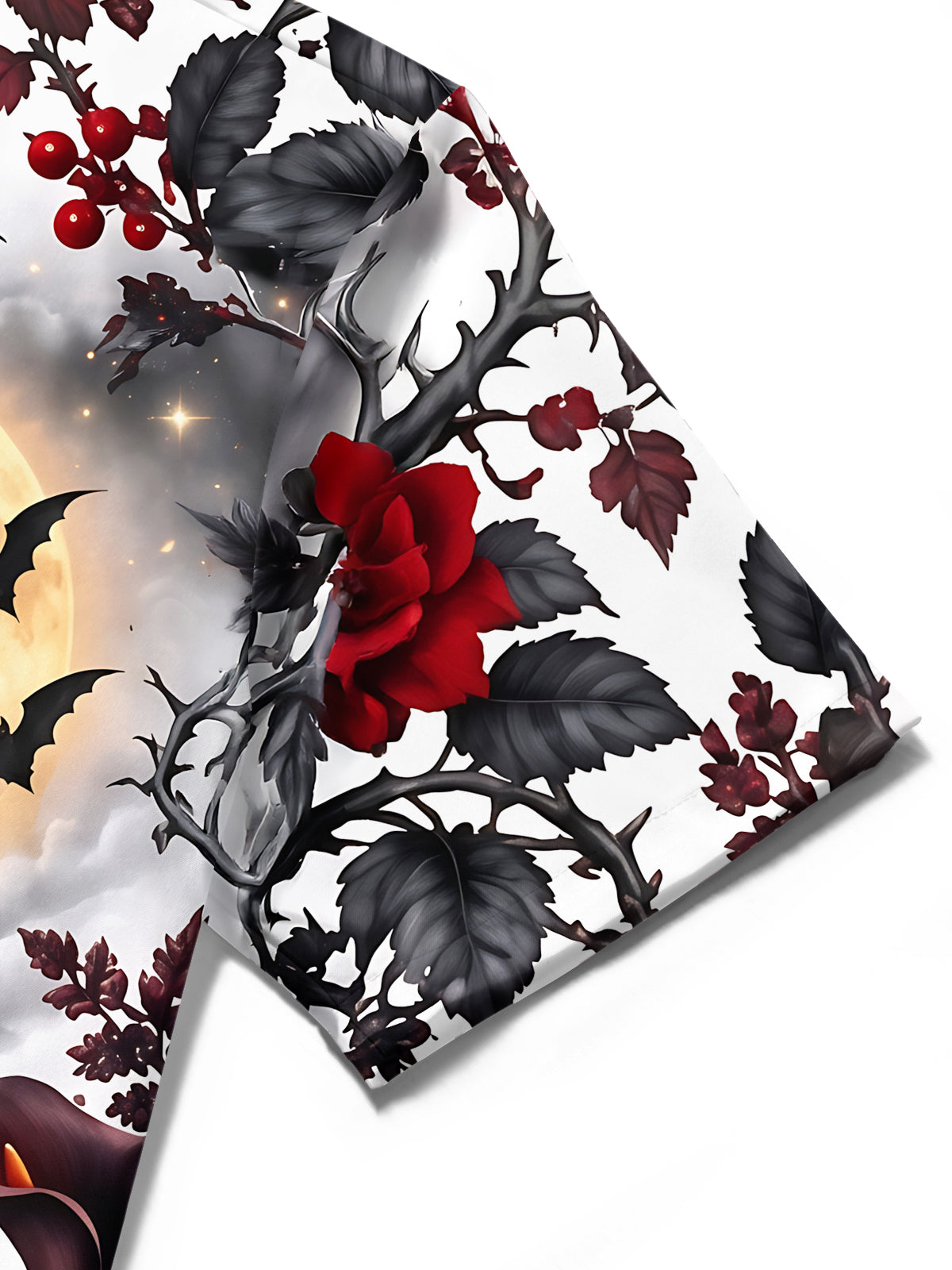Adaychic Men's Halloween Black Cat With Bats And Moon Print Short Sleeve Shirt with Chest Pocket
