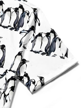Men's penguin print short sleeve shirt pocket detail close-up