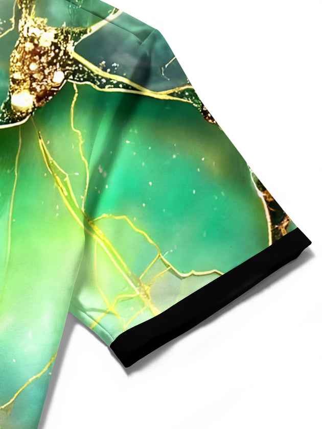 Men abstract print short sleeve shirt texture close-up