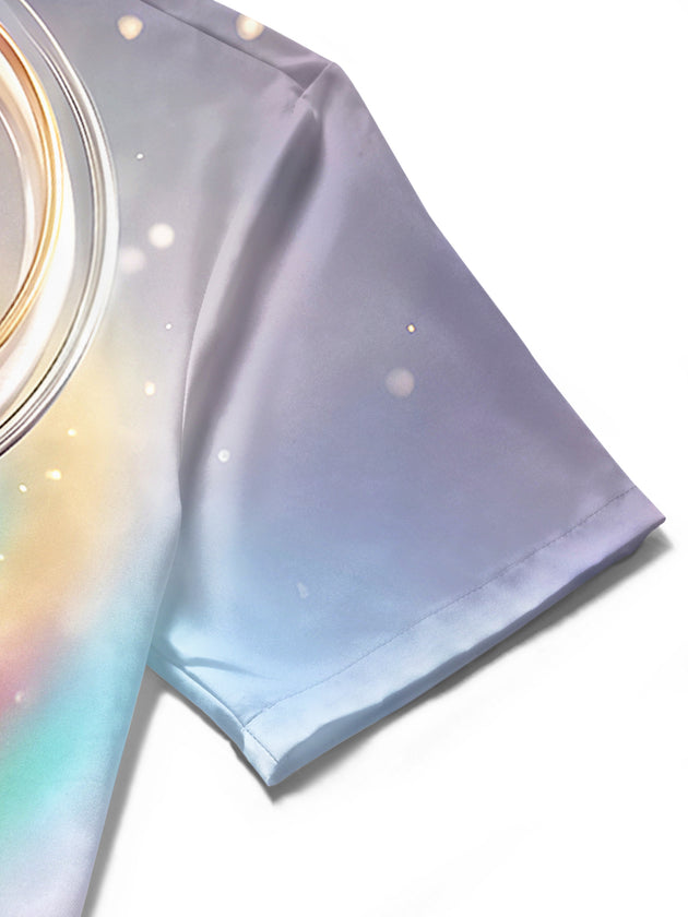 Men's abstract tie dye short sleeve shirt fabric texture close-up detail