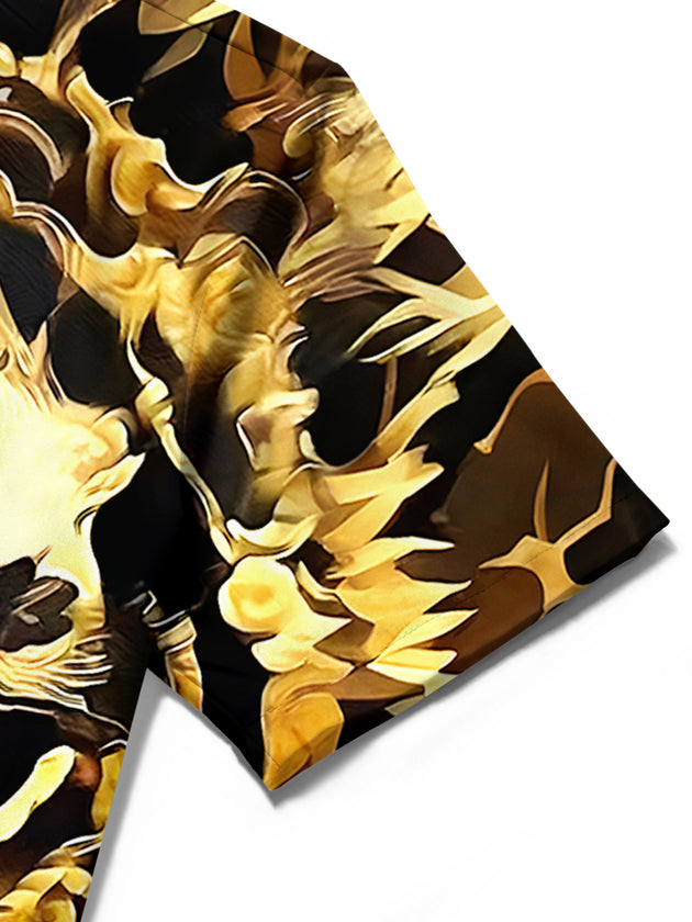 Men's tiger print short sleeve shirt close-up detail