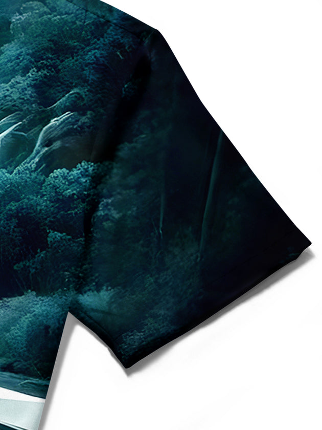 men's music print shirt close-up short sleeve