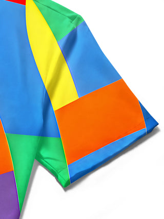 Men's tie dye short sleeve shirt close-up pocket fabric detail