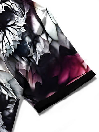 Men Abstract Print Short Sleeve Shirt Close-Up Fabric Texture