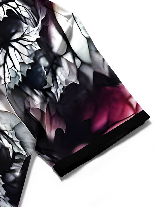Men Abstract Print Short Sleeve Shirt Close-Up Fabric Texture