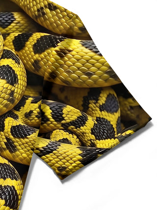 Adaychic Men's Printed Yellow Black Snake Print Short Sleeve Shirt with Chest Pocket