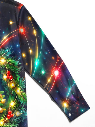 Adaychic Men's Long Sleeve Shirt - Christmas Tree With Ornaments And Pine Branches Print with Chest Pocket
