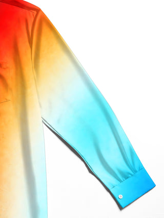 Adaychic Men's Printed Gradient Sunset Colors Print Long Sleeve Shirt with Chest Pocket