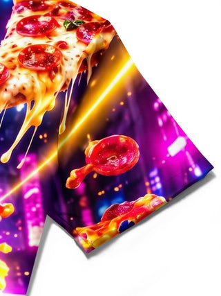 Adaychic Men's Graphic Neon Hamburger And Pizza Slices Print Short Sleeve Shirt with Chest Pocket