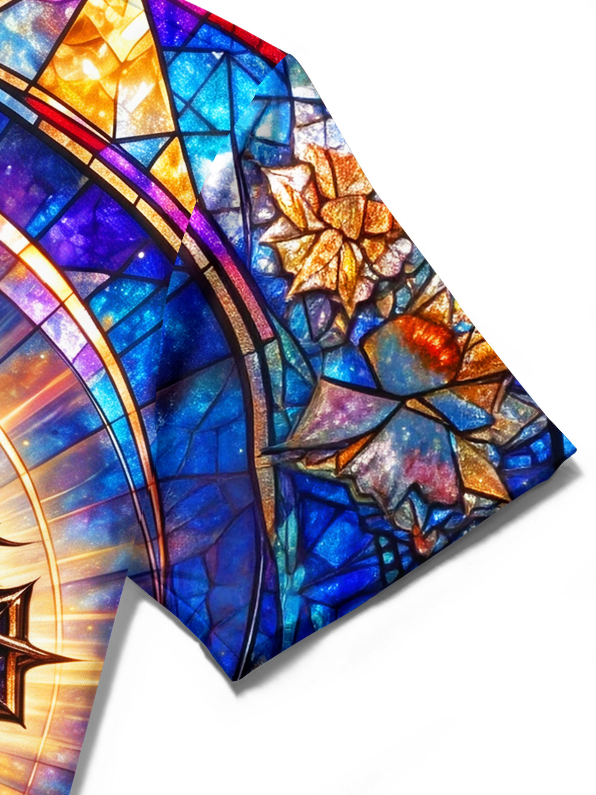 Adaychic Men's Stained Glass Crown Of Thorns Cross Print Short Sleeve Shirt with Chest Pocket