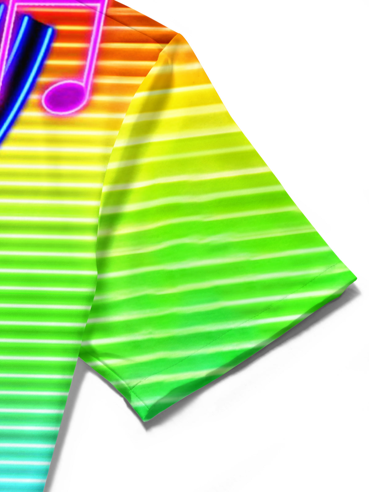 Adaychic Men's Striped Neon Music Notes Print Short Sleeve Shirt with Chest Pocket