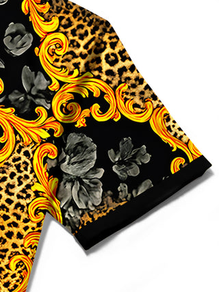 men's leopard print shirt close-up short sleeve