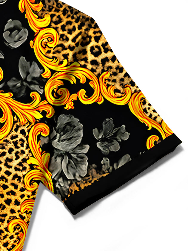men's leopard print shirt close-up short sleeve