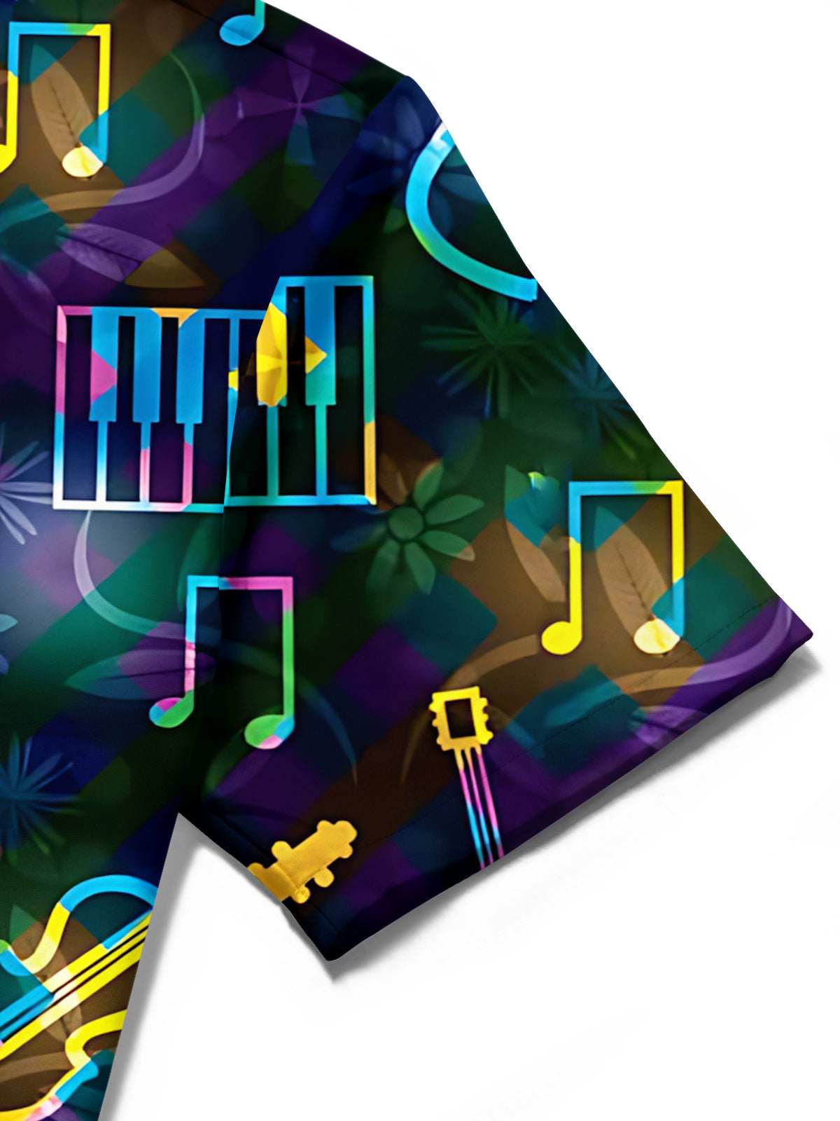 Adaychic Men's Hawaiian Musical Instruments Print Short Sleeve Shirt with Chest Pocket