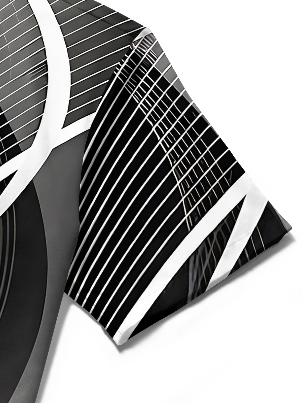 Men's abstract print short sleeve shirt fabric texture detail