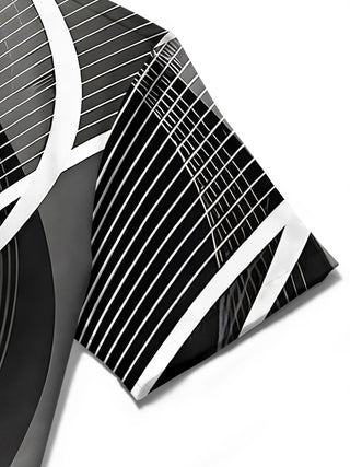 Men's abstract print short sleeve shirt fabric texture detail