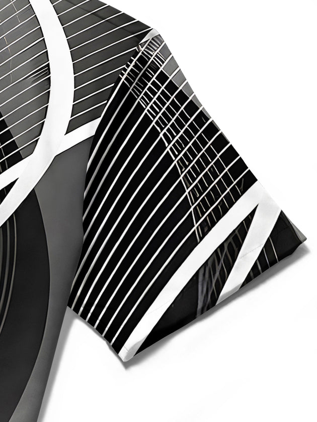 Men's abstract print short sleeve shirt fabric texture detail