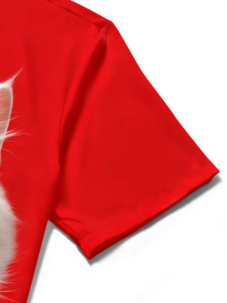 Adaychic Men's Graphic Cat In Suit And Sunglasses Print Short Sleeve Shirt with Chest Pocket