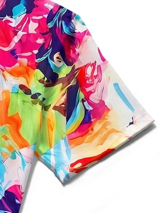 Adaychic Men's Abstract Swirl Graphic Print Short Sleeve Button Down Shirt with Chest Pocket