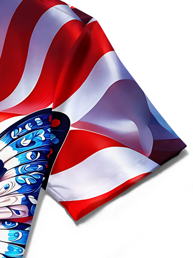 Independence American Flag Butterfly Men's Pocket Short Sleeve Shirts