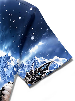 Adaychic Men's Graphic Polar Bear Rock Musician Print Short Sleeve Shirt
