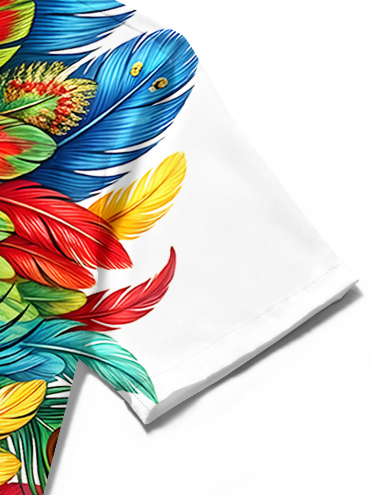 men's close-up detail short sleeve shirt with peacock feather pattern
