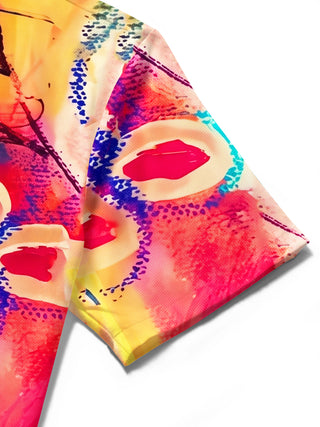 Adaychic Men's Graphic Abstract Watercolor Paint Print Short Sleeve Button Down Shirt with Chest Pocket