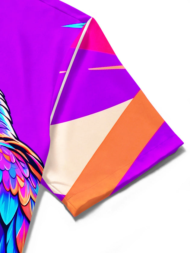 Adaychic Men's Hawaiian Macaw Parrot And Palm Trees Print Short Sleeve Shirt with Chest Pocket