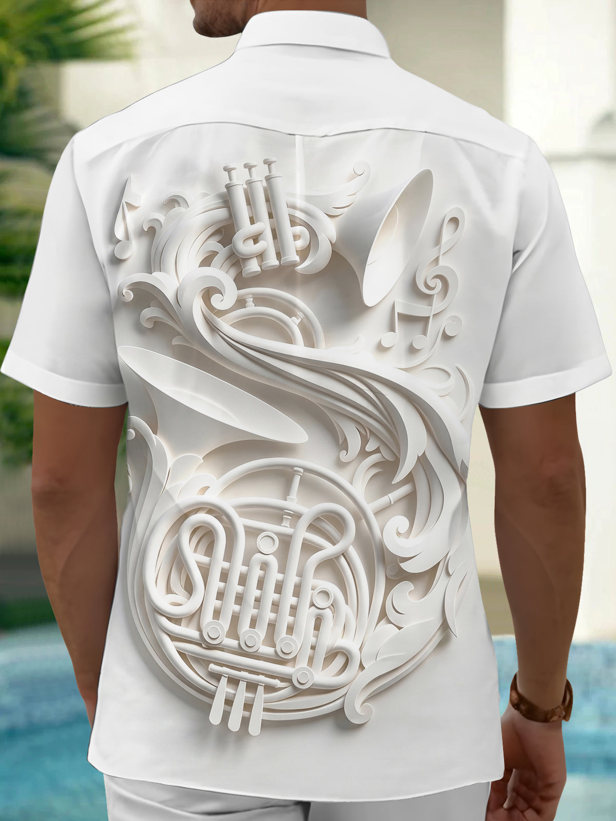 Adaychic Men's Printed 3D Relief Horn Print Short Sleeve Shirt with Chest Pocket