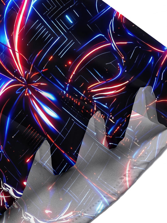 Adaychic Men's Patterned Neon Circuit Lines Print Short Sleeve Shirt with Chest Pocket