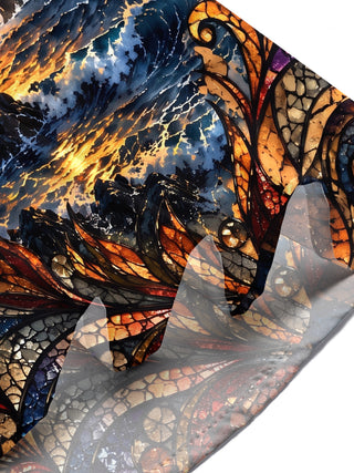 Adaychic Men's Hawaiian Lighthouse And Ocean Sunset Print Short Sleeve Shirt with Chest Pocket