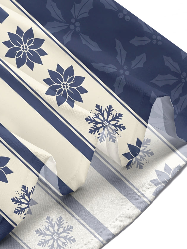 Adaychic Men's Short Sleeve Shirt - Christmas Trees Snowflakes Gift Boxes And Poinsettias Print with Chest Pocket