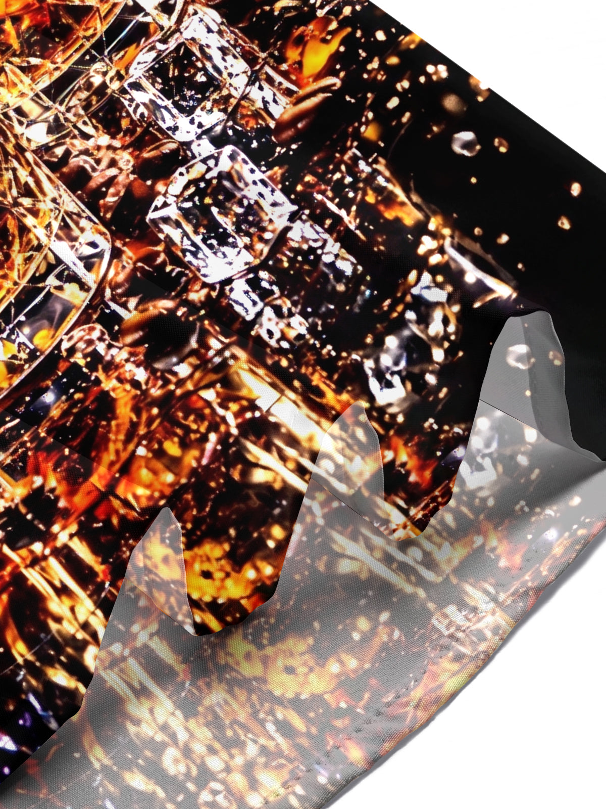 Adaychic Men's Short Sleeve Stand Collar Shirt - Whiskey Decanter And Glasses With Ice Cubes Print with Chest Pocket
