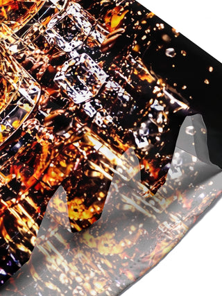 Adaychic Men's Short Sleeve Stand Collar Shirt - Whiskey Decanter And Glasses With Ice Cubes Print with Chest Pocket